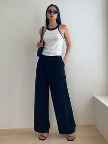 DAZY Tương phản ràng buộc Dây Knit ngọn - Đen và trắng - Xem 7