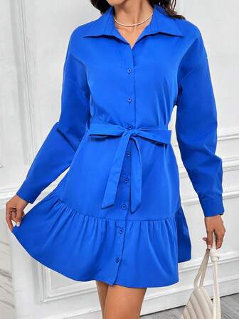 SHEIN Privé Omgiven Krås Hem Framsida Knappar Enkel Enkel Klänning