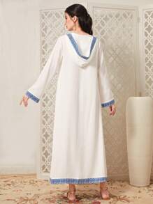 Al Najma Contrast Trim Open Front Abaya - Blue and White - View 2