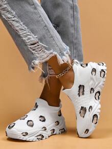 運動跑步鞋適用於女士豹紋圖案前綁帶運動鞋 - 白色 - 查看 6