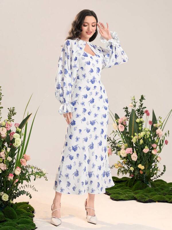 Modelyn Rochie slip cu imprimeu floral, cu mâneci cu volan