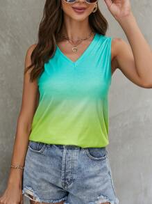 SHEIN LUNE Top tank de ombré de cuello V - Verde - Ver 5