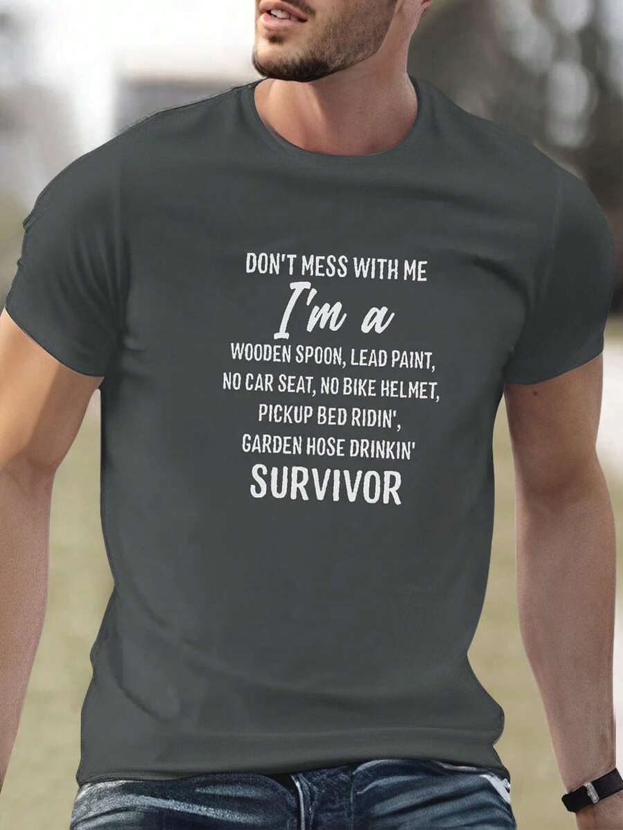 Manfinity Homme Men Plus Slogan Graphic Tee - Dark Grey - View 1