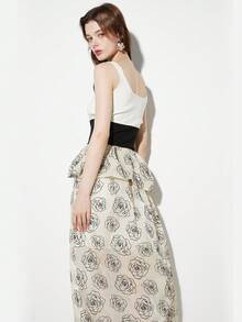Floral Print Ruffle Trim Skirt - Apricot - View 3