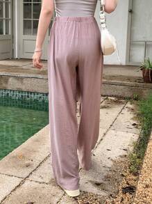 DAZY 纯色抽绳腰阔腿裤，教师裤 - 藕粉色 - 查看 13
