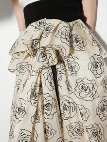 Floral Print Ruffle Trim Skirt - Apricot - View 4