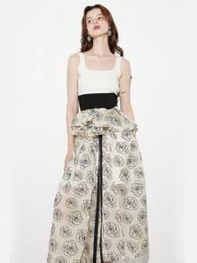 Floral Print Ruffle Trim Skirt - Apricot - View 6