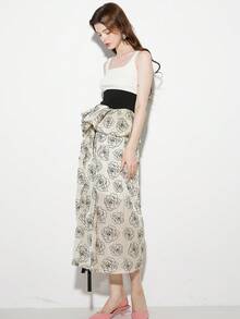 Floral Print Ruffle Trim Skirt - Apricot - View 7