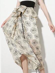 Floral Print Ruffle Trim Skirt - Apricot - View 8