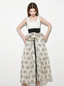 Floral Print Ruffle Trim Skirt - Apricot - View 9