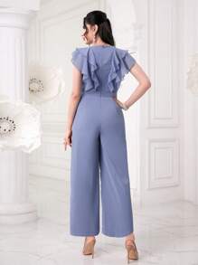 Modelyn Ruffle Trim Wide Leg Jumpsuit - Baby Blue - View 2
