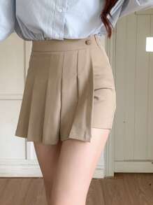 DAZY Falda Shorts Plisada De Detalle Sólido - Caqui - Ver 4