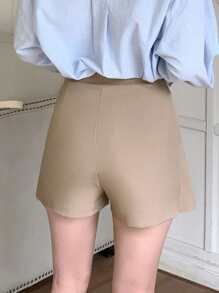 DAZY Falda Shorts Plisada De Detalle Sólido - Caqui - Ver 8