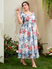 Modelyn Plus Floral Print Puff Sleeve Dress - Multicolor - View 5