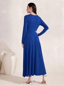 Modelyn Đầm Hội Chữ thập Cắt ra Trọn gói màu trơn Thanh lịch - Màu xanh lam - Xem 2