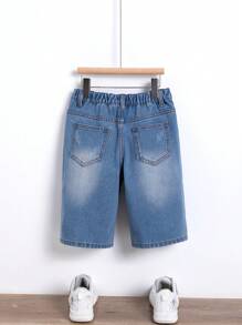 男孩破洞抽鬚漂白水洗牛仔短褲 - 中等水洗藍 - 查看 2