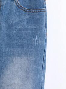 男孩破洞抽鬚漂白水洗牛仔短褲 - 中等水洗藍 - 查看 4