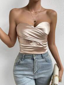 Chiquease Áo nữ Xù Trọn gói màu trơn Gợi cảm - Màu be - Xem 3