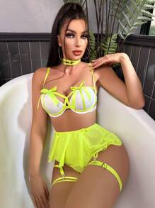 Đồ lót gợi cảm Nữ Nơ Bướm Cắt ra cắt Khối Màu Gợi cảm - Màu xanh chanh - Xem 4