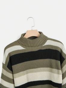 ROMWE Fairycore 條紋圖案高領燈籠袖短款毛衣 - 彩色 - 查看 3