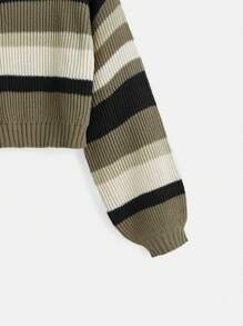 ROMWE Fairycore 條紋圖案高領燈籠袖短款毛衣 - 彩色 - 查看 4