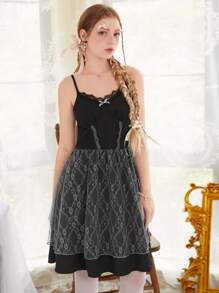 ROMWE Kawaii Contrast Lace Cami Dress Without Blouse - Black - View 1