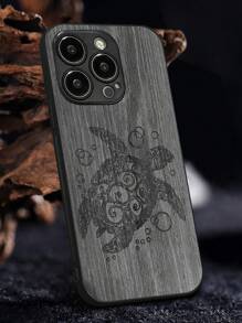 Fashionable Wooden Mobile Phone Case With Animal Print - Grey - View 3