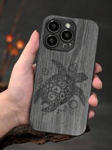 Fashionable Wooden Mobile Phone Case With Animal Print - Grey - View 4