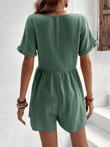 SHEIN VCAY Batwing Sleeve Button Front Romper Without Belt - Mint Green - View 2