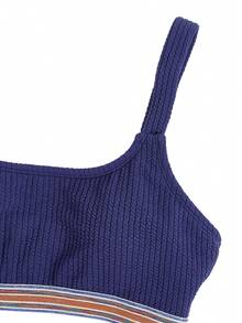 SHEIN 條紋織帶比基尼泳裝 - 藏蓝色 - 查看 3