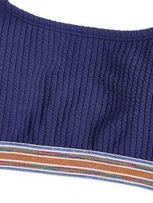 SHEIN 條紋織帶比基尼泳裝 - 藏蓝色 - 查看 6