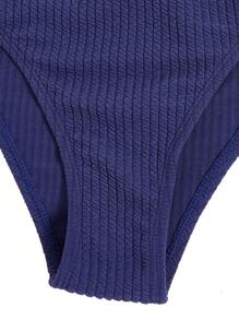 SHEIN 條紋織帶比基尼泳裝 - 藏蓝色 - 查看 7