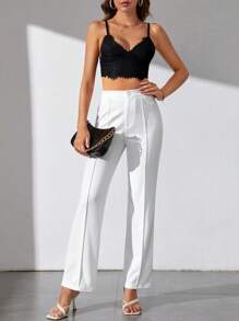 SHEIN Tall Solid High Waist Straight Leg Pants - White - View 3