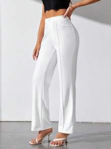 SHEIN Tall Solid High Waist Straight Leg Pants - White - View 4