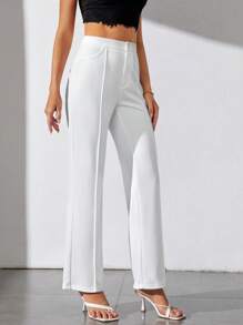 SHEIN Tall Solid High Waist Straight Leg Pants - White - View 5