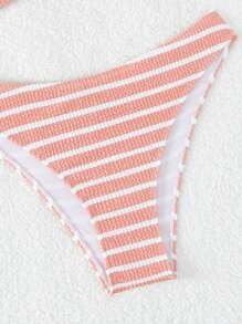 SHEIN Swim Bộ Bikini Nữ Khóa Sọc Dễ thương - Bụi hồng - Xem 3