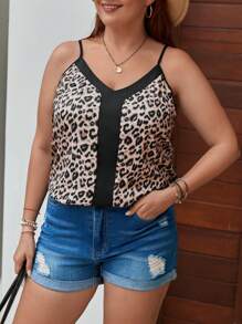 SHEIN Clasi Plus Leopard Print Cami Top - Green - View 1