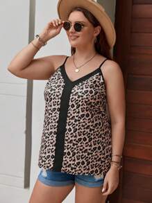 SHEIN Clasi Plus Leopard Print Cami Top - Green - View 4