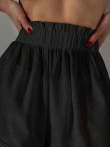 素色拼接水溶蕾絲流蘇邊罩衫短褲