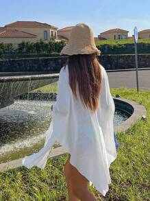 Kimono Nữ Nút phía trước màu trơn - trắng - Xem 3
