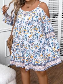 SHEIN Clasi 大碼印花挖肩荷葉邊洋裝 - 彩色 - 查看 6