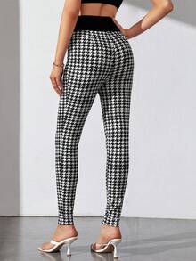 SHEIN Tall Quần nữ Nút phía trước răng cưa Giải trí - Đen và trắng - Xem 2