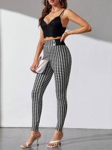 SHEIN Tall Quần nữ Nút phía trước răng cưa Giải trí - Đen và trắng - Xem 3