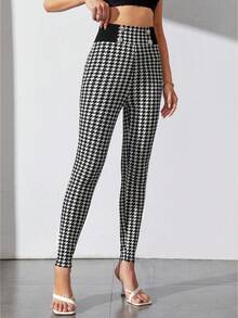 SHEIN Tall Quần nữ Nút phía trước răng cưa Giải trí - Đen và trắng - Xem 4