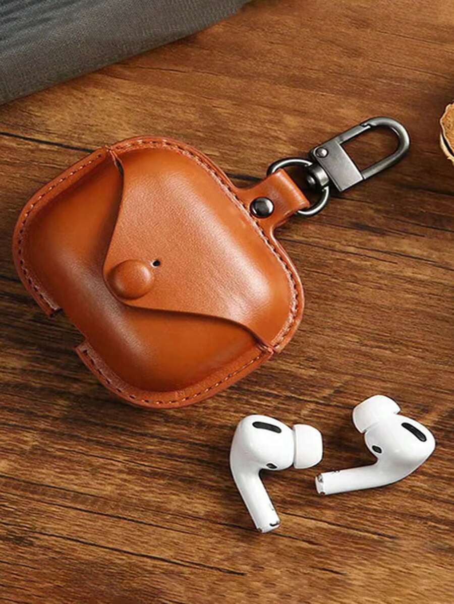 素色PU皮革耳機殼適用於Airpods - 棕色 - 查看 1
