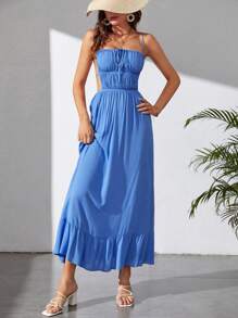 SHEIN Tall Tie Backless Ruffle Hem Cami Dress - Blue - View 4