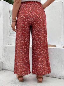 SHEIN VCAY Quần Plus Size Thắt lưng Quần paper-bag Họa tiết hoa Boho - Đỏ - Xem 2