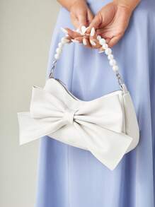 SHEIN Belle Faux Pearl & Bow Decor Túi Hobo Trung bình Pu - trắng - Xem 4
