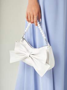 SHEIN Belle Faux Pearl & Bow Decor Túi Hobo Trung bình Pu - trắng - Xem 3