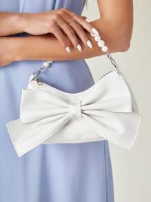 SHEIN Belle Faux Pearl & Bow Decor Túi Hobo Trung bình Pu - trắng - Xem 5